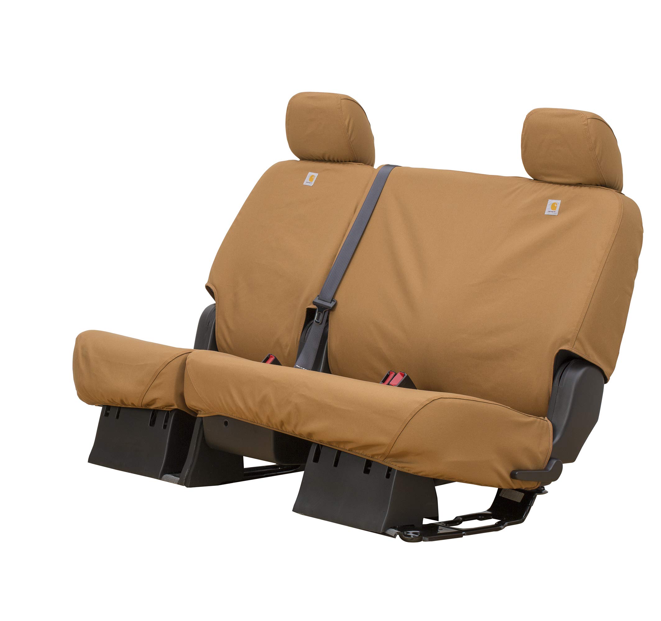Covercraft Carhartt SeatSaver Custom Seat Covers | Fits 2014-2019 Chevrolet Silverado/GMC Sierra 1500, 2015-2024 Silverado/Sierra 2500/3500 | 2nd Row Crew Cab, 60/40 Bench Seat, Duck Weave Brown