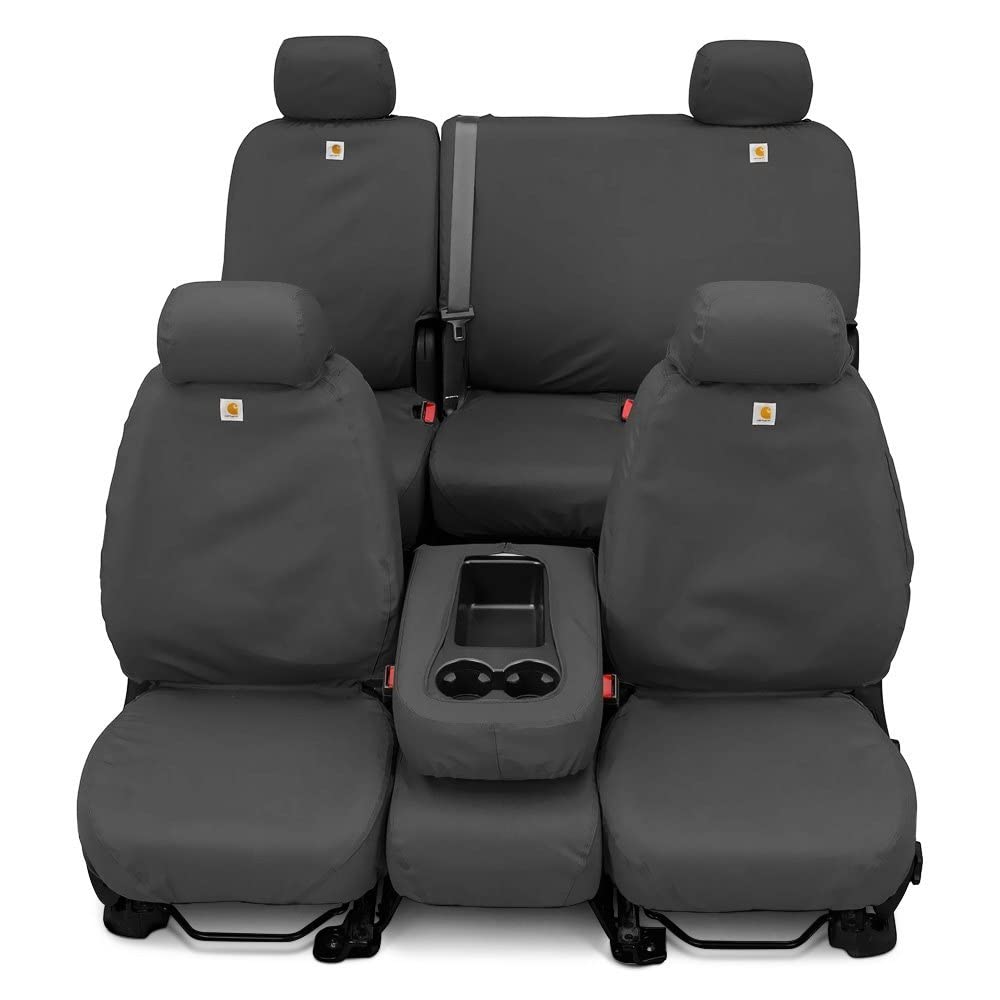 Covercraft Carhartt SeatSaver Custom Seat Covers | Fits 2019-2025 Silverado/Sierra 1500/2500/3500 Crew Cab & Double Cab | 2nd Row 60/40 Bench Seat, Duck Weave Gravel - Image 3