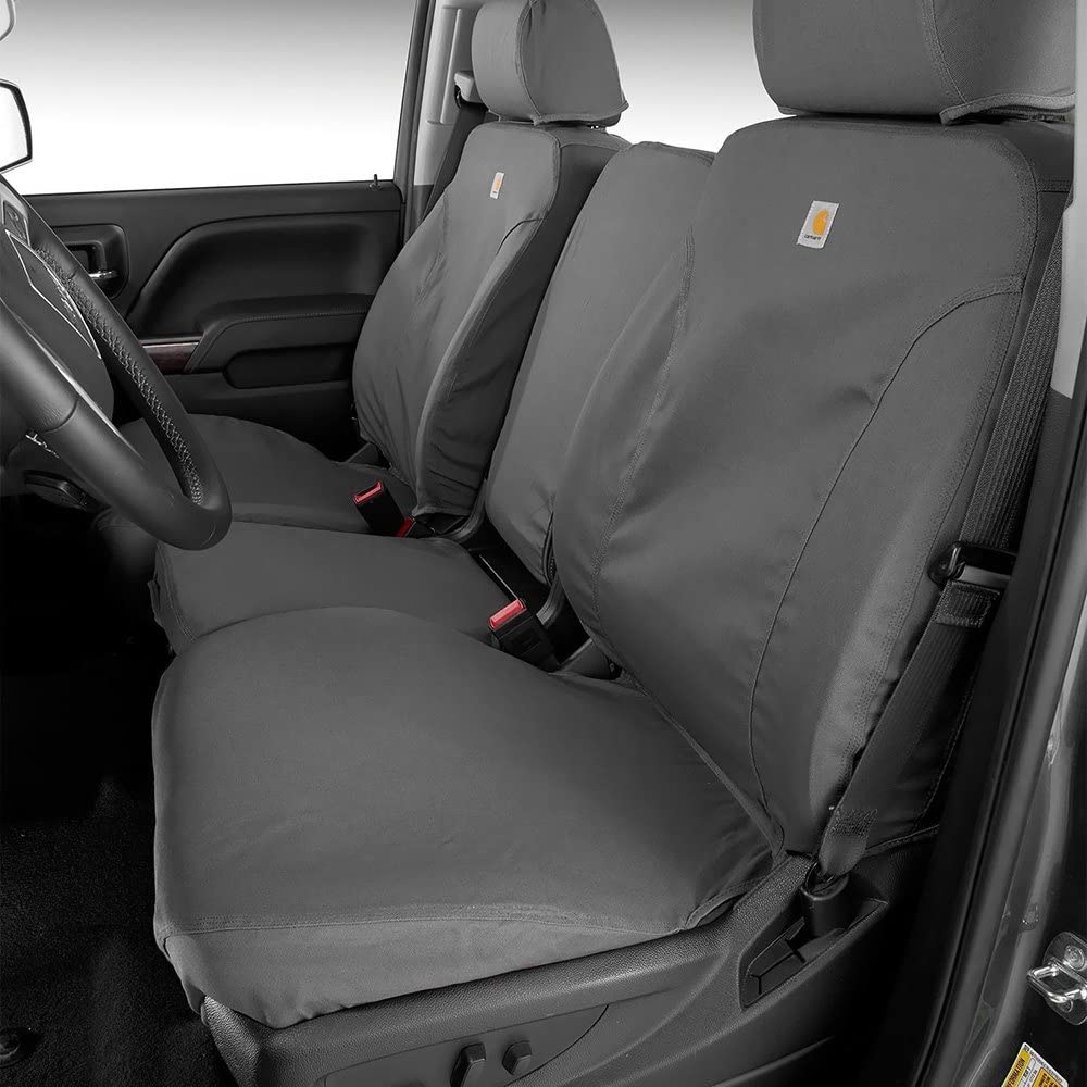 Covercraft Carhartt SeatSaver Custom Seat Covers | Fits Select Cadillac/Chevrolet/GMC Models | 1st Row Bucket Seats, Duck Weave Gravel - Image 4