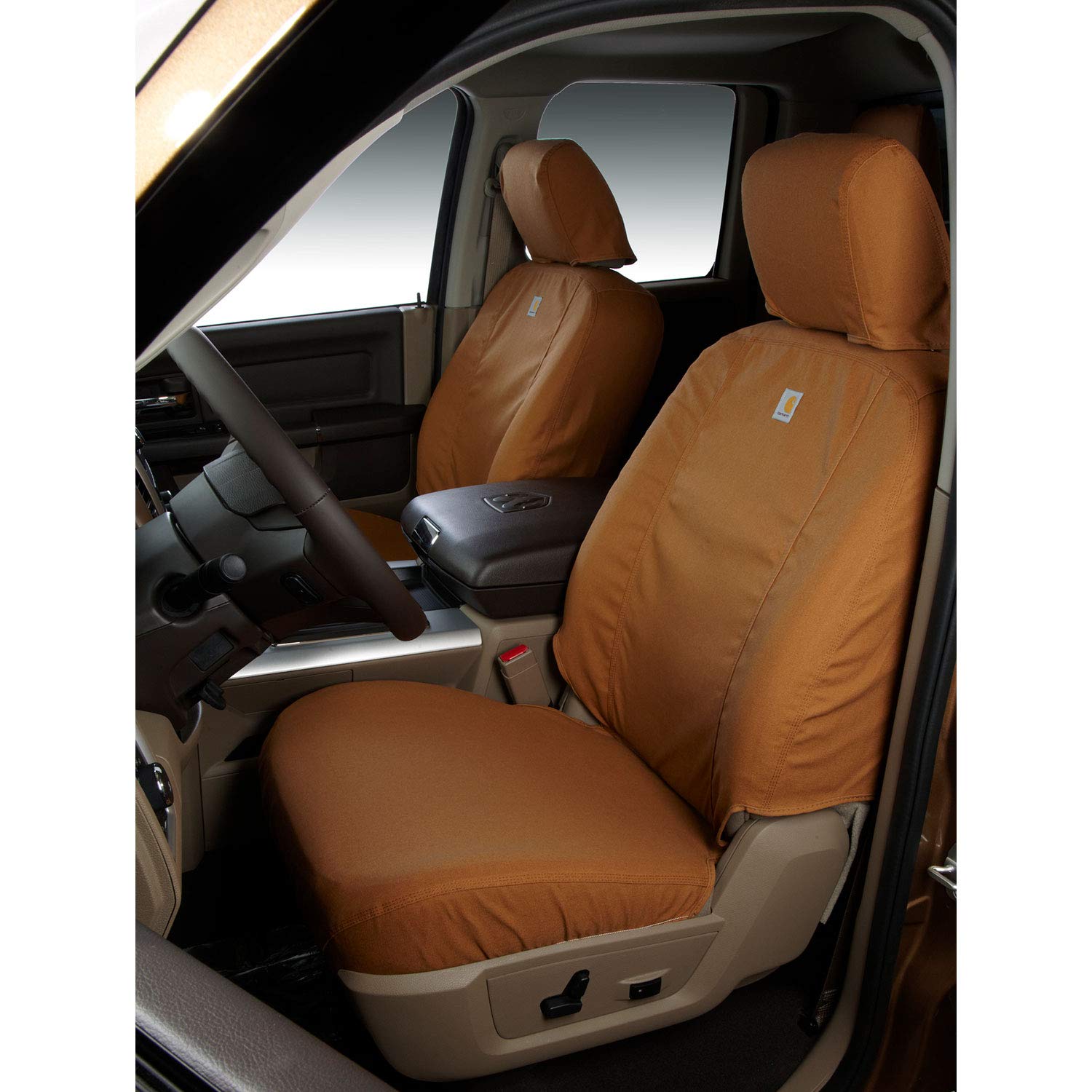 Covercraft Carhartt SeatSaver Custom Seat Covers | Fits 2003-2007 Silverado/Sierra & Suburban/Tahoe/Yukon/Yukon XL Models | 1st Row 40/20/40 Bench Seat, Duck Weave Brown - Image 4