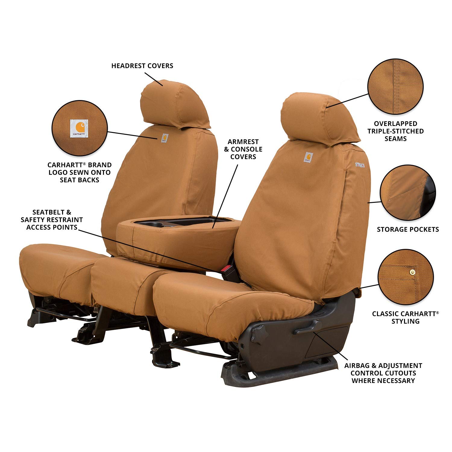 Covercraft Carhartt SeatSaver Custom Seat Covers | Fits 2003-2007 Silverado/Sierra & Suburban/Tahoe/Yukon/Yukon XL Models | 1st Row 40/20/40 Bench Seat, Duck Weave Brown - Image 5