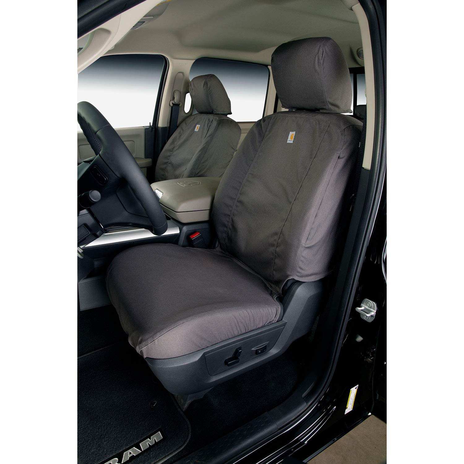 Covercraft Carhartt SeatSaver Custom Seat Covers | Fits 2001-2007 Chevrolet Silverado & GMC Sierra 1500/2500/3500 Crew Cab (07 Classic) | 1st Row 40/20/40 Bench Seat, Duck Weave Gravel - Image 4