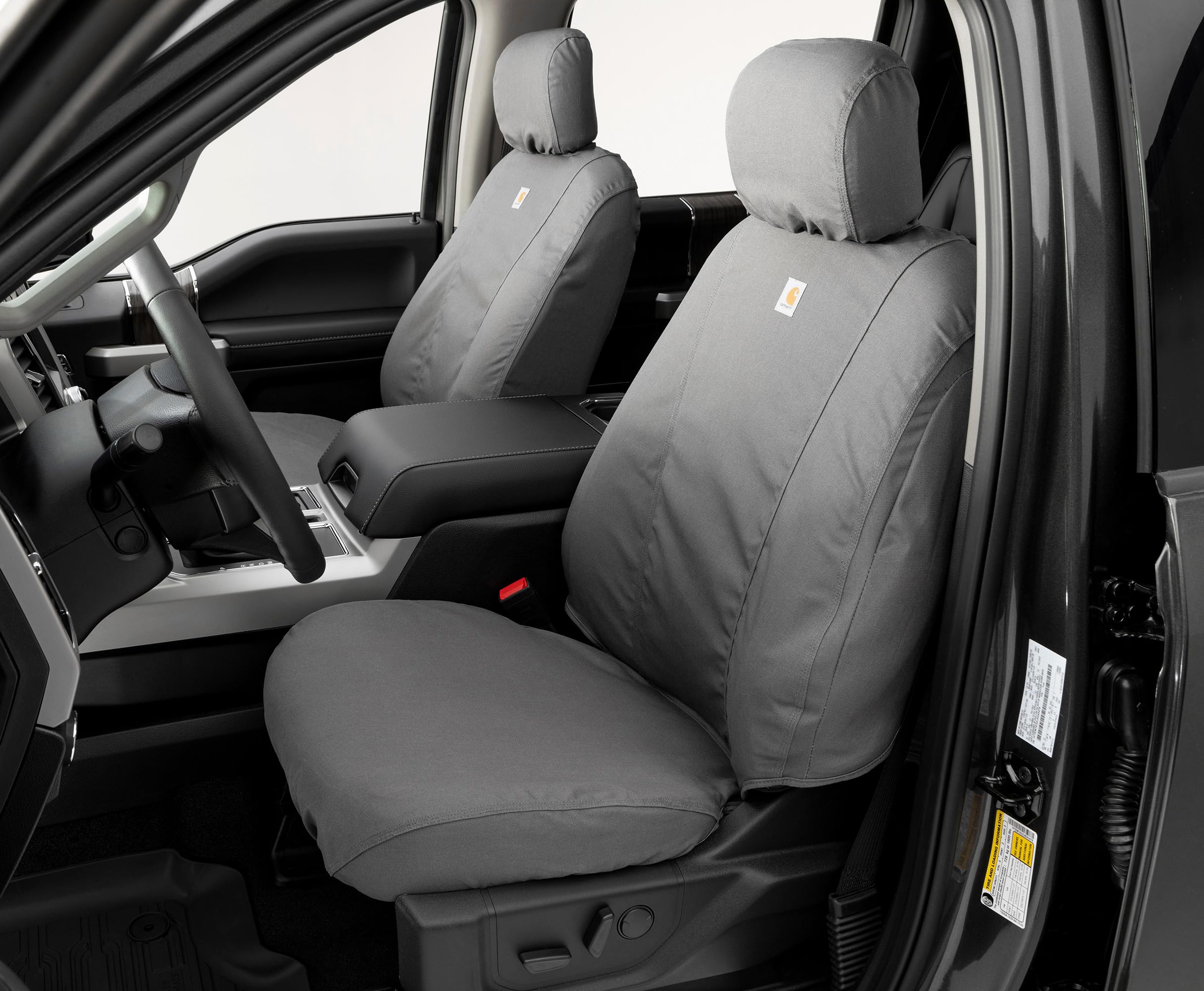 Covercraft Carhartt SeatSaver Custom Seat Covers | Fits 2015-2018 Ford F-150 (excludes Raptor) | 1st Row Bucket Seats, Duck Weave Gravel