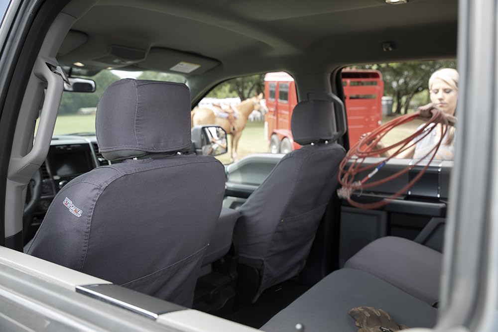 Covercraft Carhartt SeatSaver Custom Seat Covers | Fits 2015-2018 Ford F-150 (excludes Raptor) | 1st Row Bucket Seats, Duck Weave Gravel - Image 5