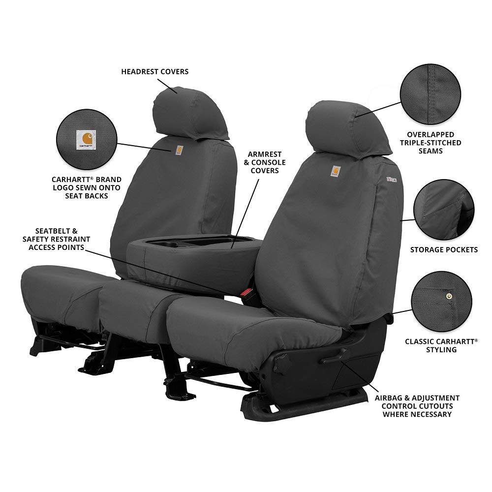 Covercraft Carhartt SeatSaver Custom Seat Covers | Fits 2015-2018 Ford F-150 | 1st Row 40/20/40 Bench Seat, Duck Weave Gravel - Image 3
