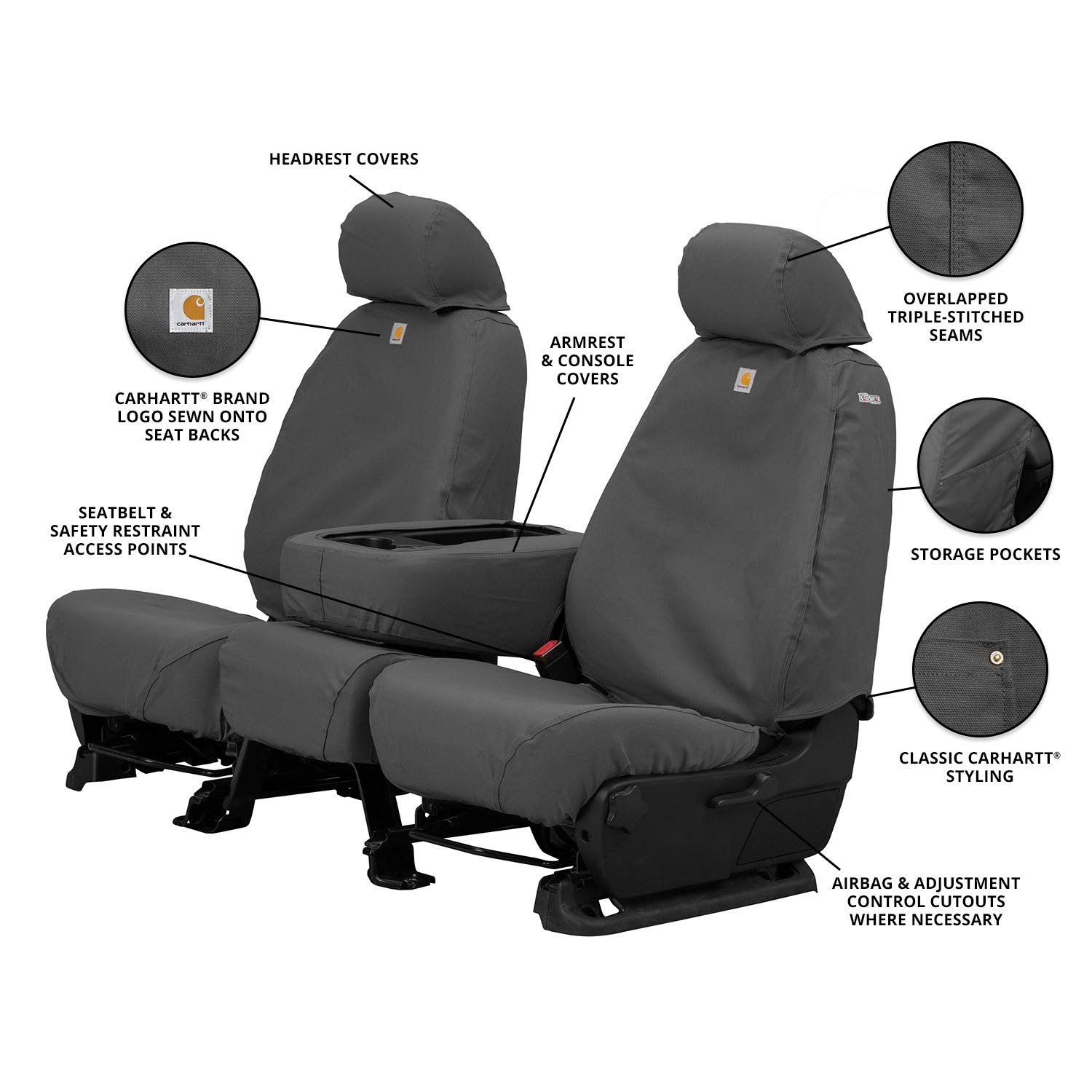Covercraft Carhartt SeatSaver Custom Seat Covers | Fits 2001-2007 Chevrolet Silverado & GMC Sierra 1500/2500/3500 Crew Cab (07 Classic) | 1st Row 40/20/40 Bench Seat, Duck Weave Gravel - Image 5