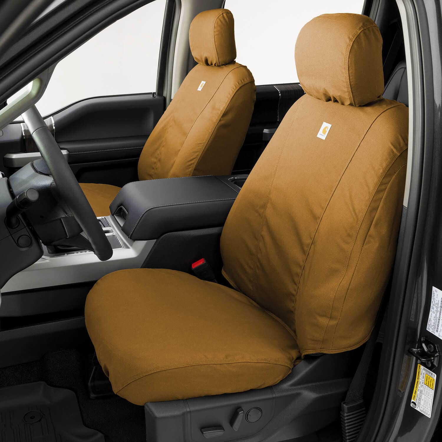 Covercraft Carhartt SeatSaver Custom Seat Covers | Fits 2019-2020 Ford F-150, 2019-2022 Ford F-250/F-350/F-450/F-550 | 1st Row 40/20/40 Bench Seat, Duck Weave Gravel