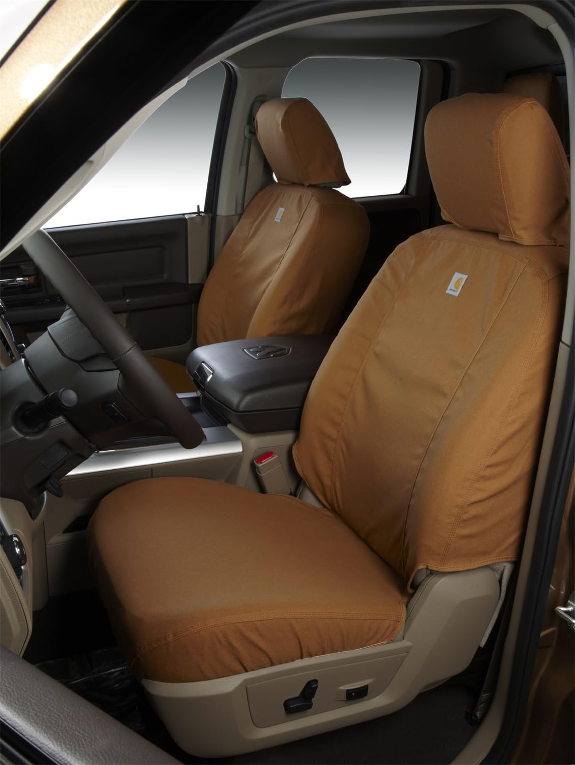 Covercraft Carhartt SeatSaver Custom Seat Covers | Fits 2019-2020 Ford F-150 (excludes Raptor), 2019-2022 F-250/F-350/F-450/F-550, Duck Weave Brown