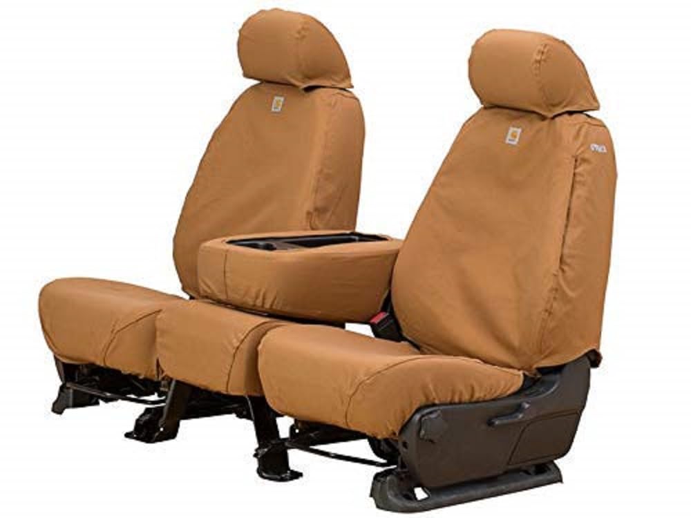 Covercraft Carhartt SeatSaver Custom Seat Covers | Fits 2019-2025 Chevrolet Silverado/GMC Sierra 1500, 2020-2025 Silverado/Sierra 2500/3500 | 1st Row Bucket Seats, Duck Weave Gravel