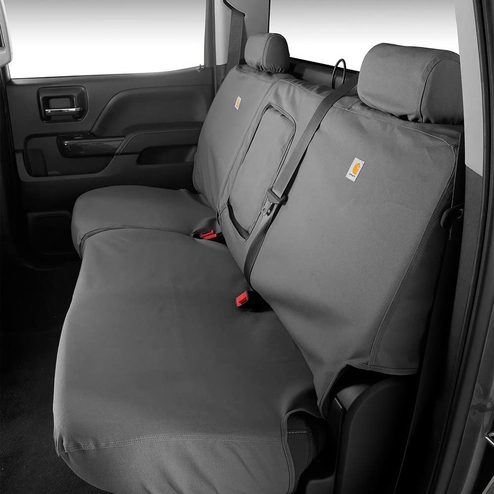 Covercraft Carhartt SeatSaver Custom Seat Covers | Fits 2019-2025 Silverado/Sierra 1500/2500/3500 Crew Cab & Double Cab | 2nd Row 60/40 Bench Seat, Duck Weave Gravel - Image 4