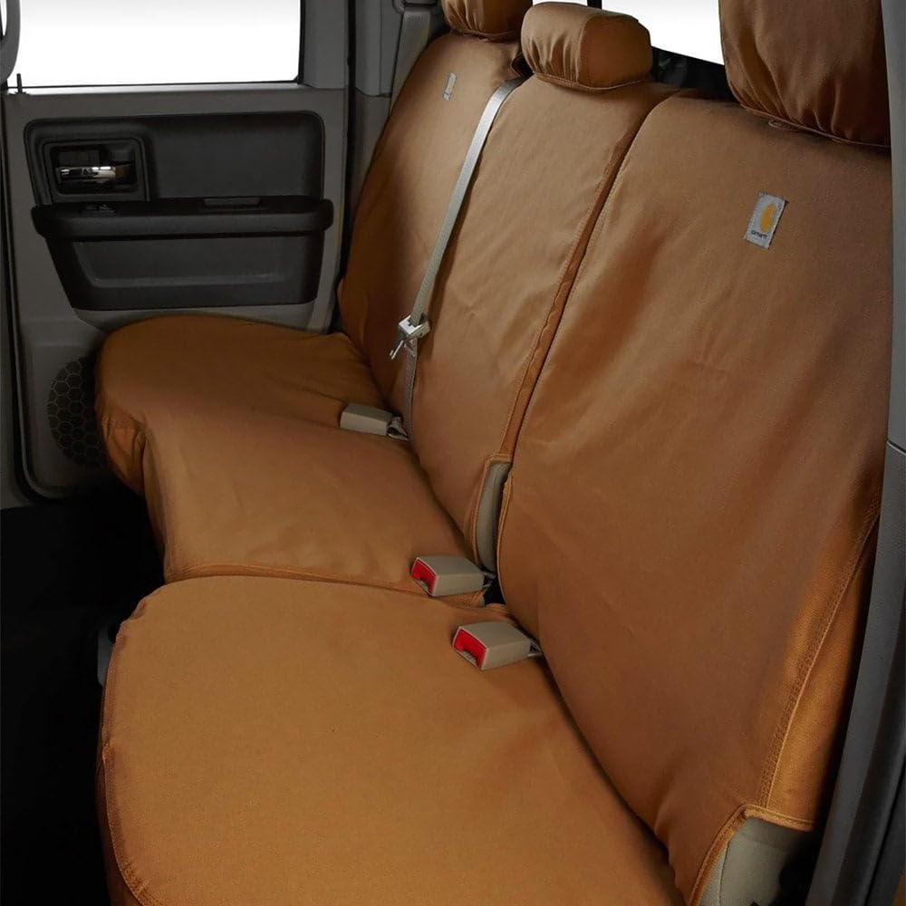 Covercraft Carhartt SeatSaver Custom Seat Covers | Fits 2019-2025 Ford F-250/F-350/F-450/F-550 Crew Cab | 2nd Row 60/40 Bench Seat, Duck Weave Brown - Image 4