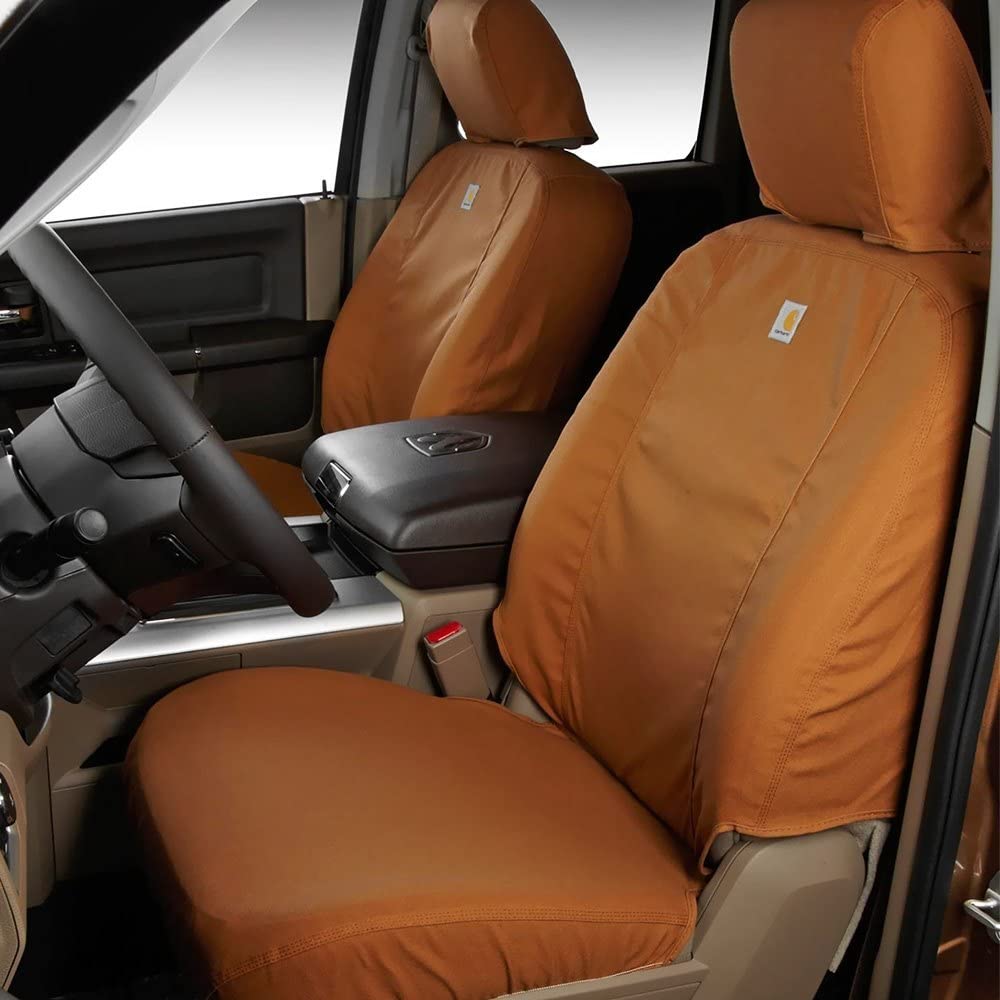 Covercraft Carhartt SeatSaver Custom Seat Covers | Fits 2019-25 Chevrolet Silverado/GMC Sierra 1500, 2020-25 2500/3500, 2023-25 Colorado/Canyon | 1st Row Bucket Seats, Duck Weave Brown - Image 4