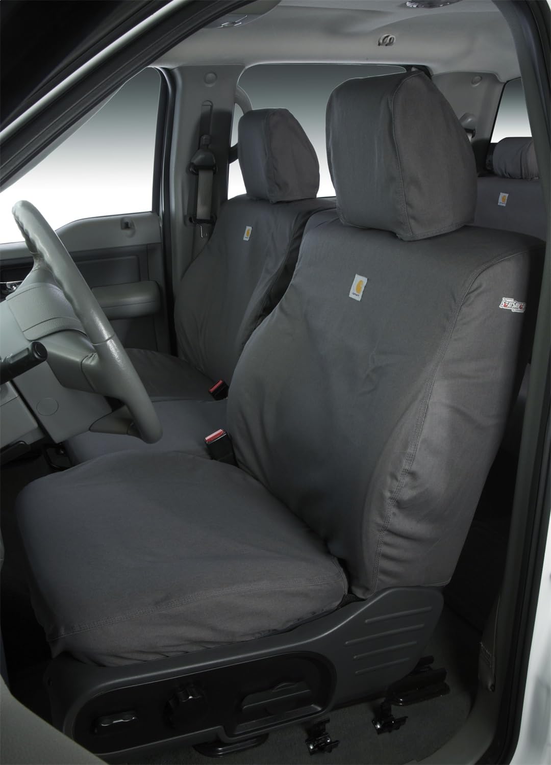 Covercraft Carhartt SeatSaver Custom Seat Covers | Fits 2018-25 Wrangler JL 4-Door, 2020-2025 Jeep Gladiator | 1st Row Bucket Seats, Duck Weave Gravel