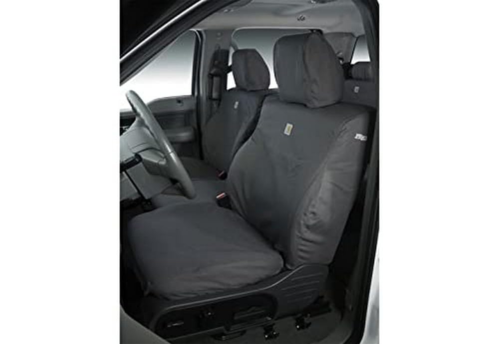 Covercraft Carhartt SeatSaver Custom Seat Covers | Fits 2019-2024 Ram 2500/3500/4500 | 1st Row Bucket Seats, Duck Weave Gravel