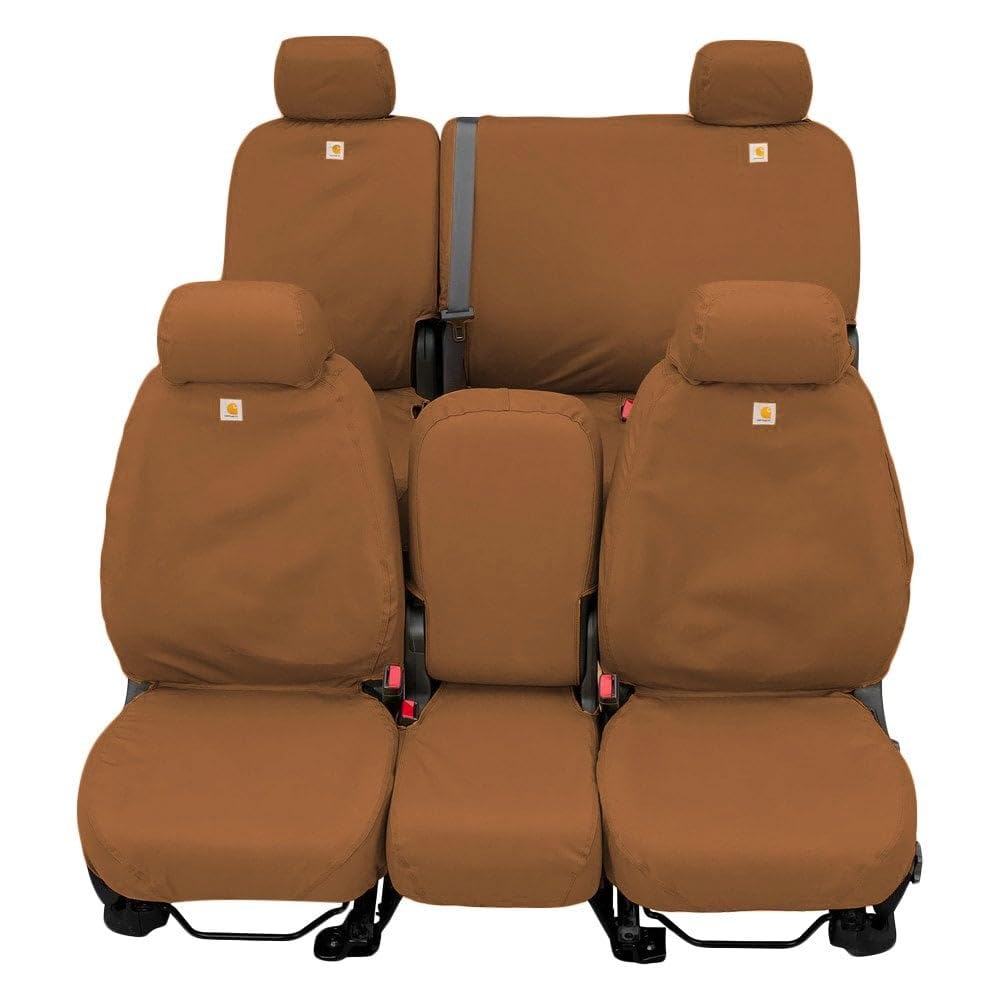 Covercraft Carhartt SeatSaver Custom Seat Covers | Fits 2019-2025 Chevrolet Silverado/GMC Sierra 1500, 2020-2025 Silverado/Sierra 2500/3500, 1st Row 40/20/40 Bench Seat, Duck Weave Brown - Image 2