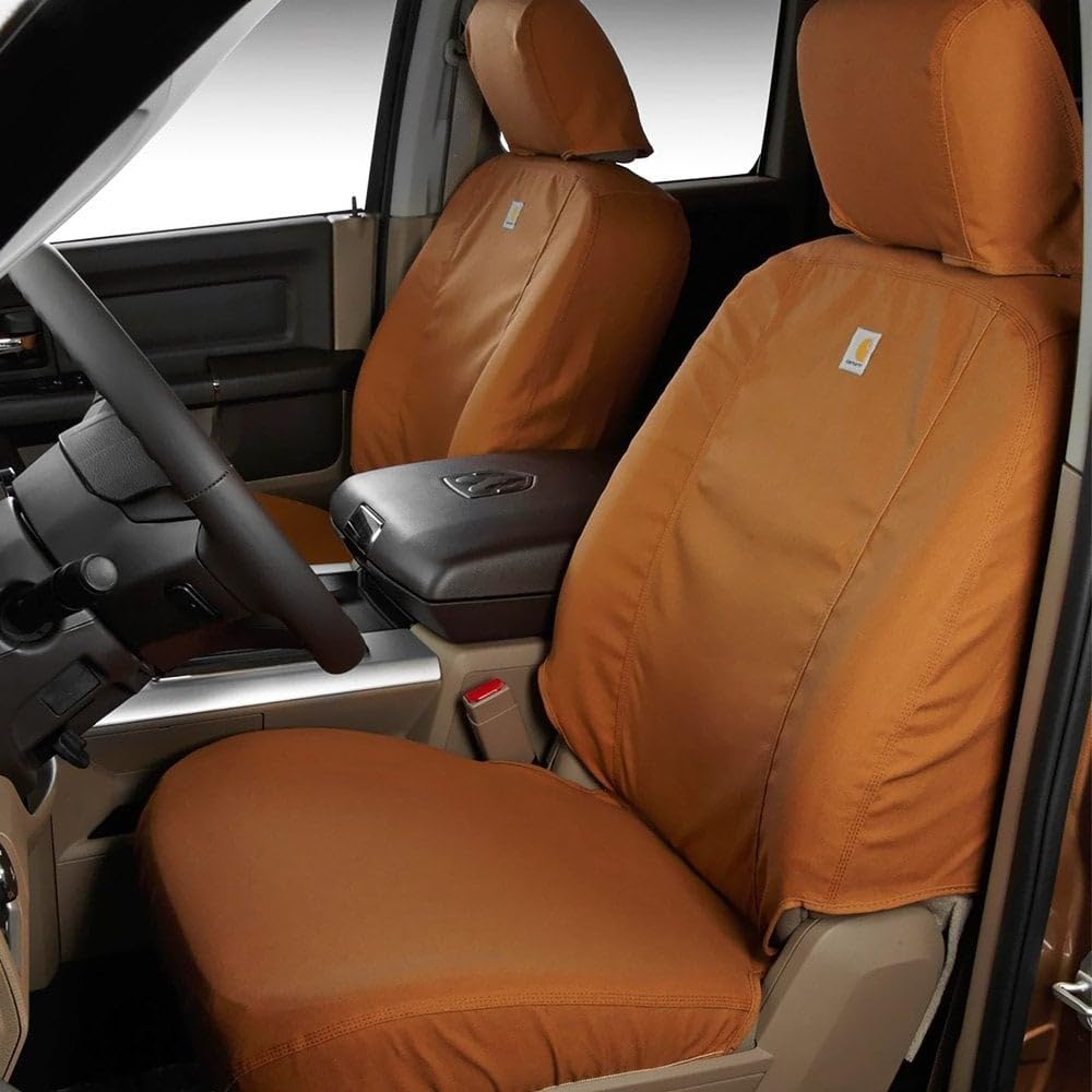 Covercraft Carhartt SeatSaver Custom Seat Covers | Fits 2019-2025 Chevrolet Silverado/GMC Sierra 1500, 2020-2025 Silverado/Sierra 2500/3500, 1st Row 40/20/40 Bench Seat, Duck Weave Brown - Image 4