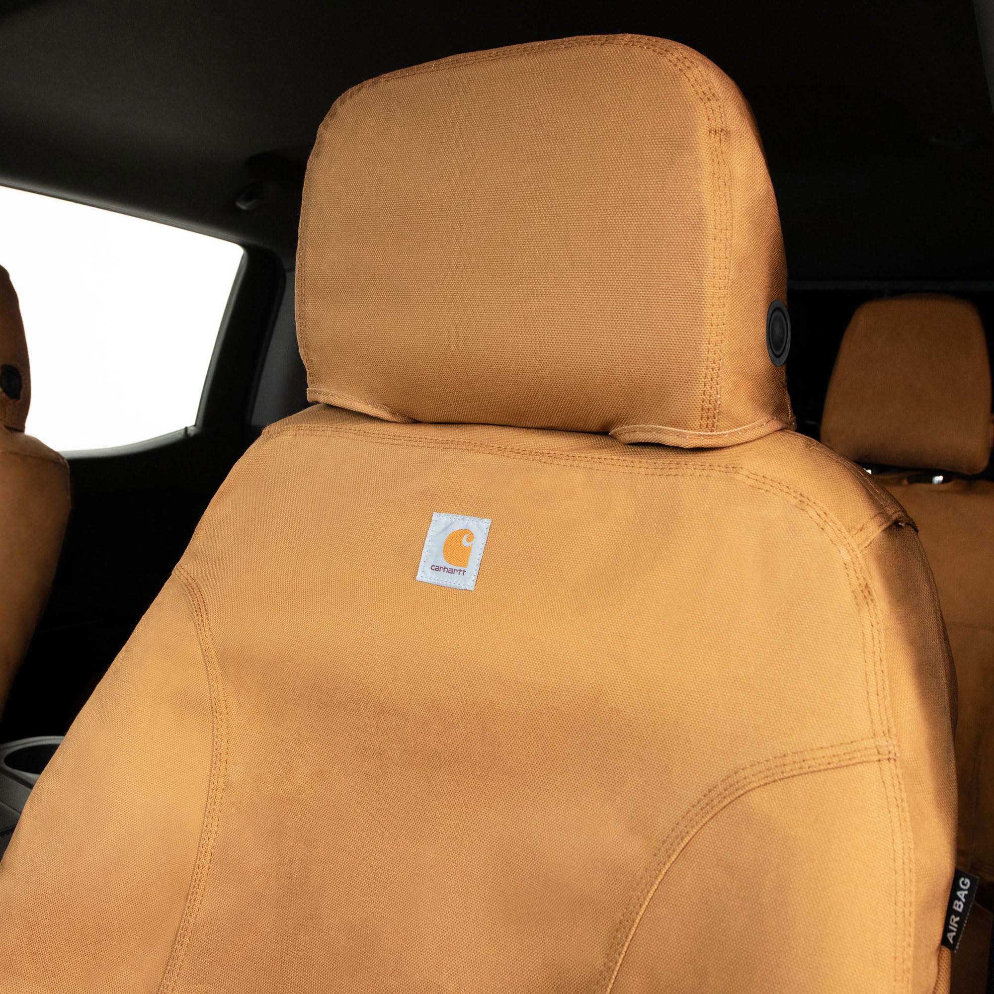 Covercraft Carhartt SeatSaver Custom Seat Covers | Fits 2022-2025 Ford Bronco Raptor with Molle Panel | 1st Row Bucket Seats, Duck Weave Brown - Image 3