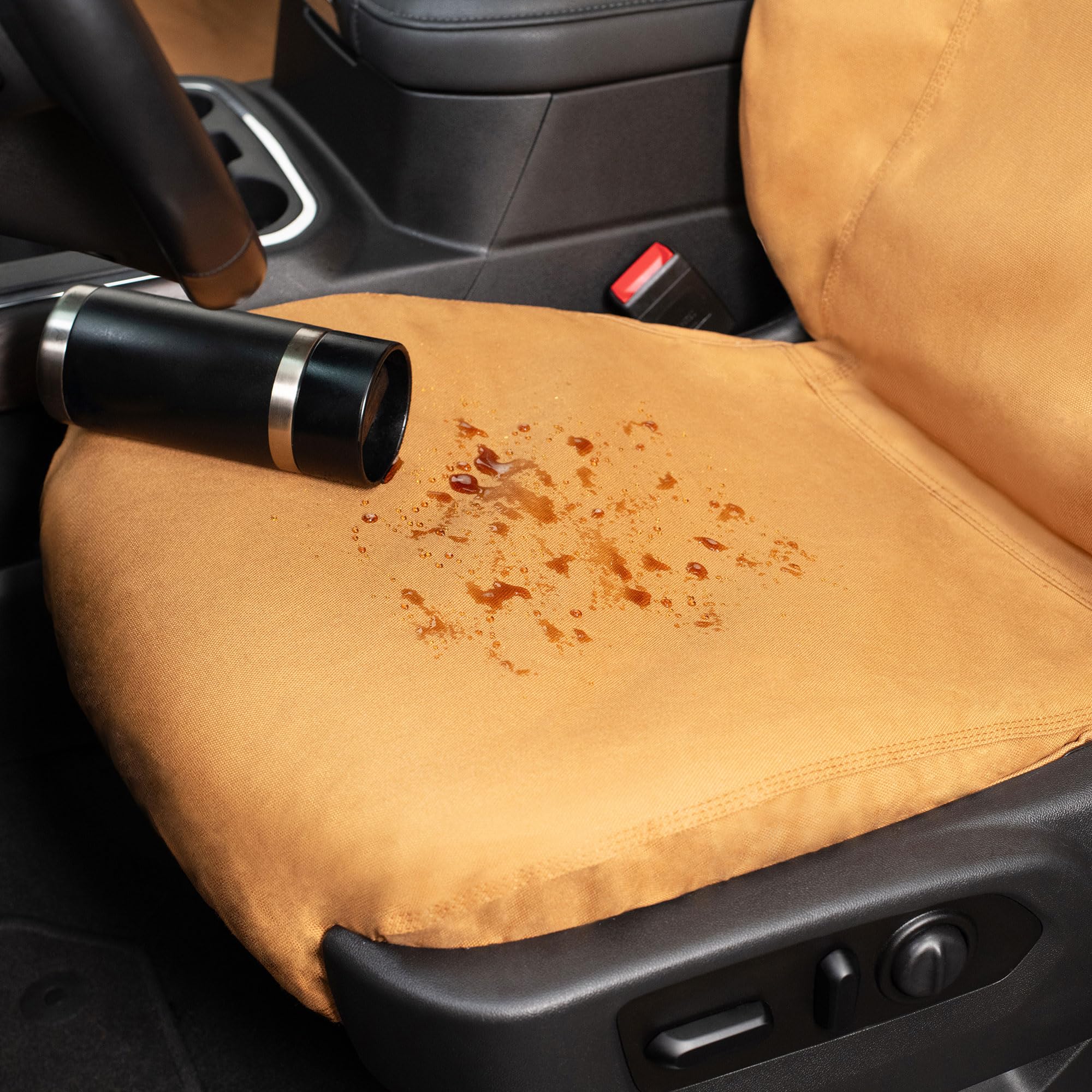 Covercraft Carhartt SeatSaver Custom Seat Covers | Fits 2022-2025 Ford Bronco Raptor with Molle Panel | 1st Row Bucket Seats, Duck Weave Brown - Image 4