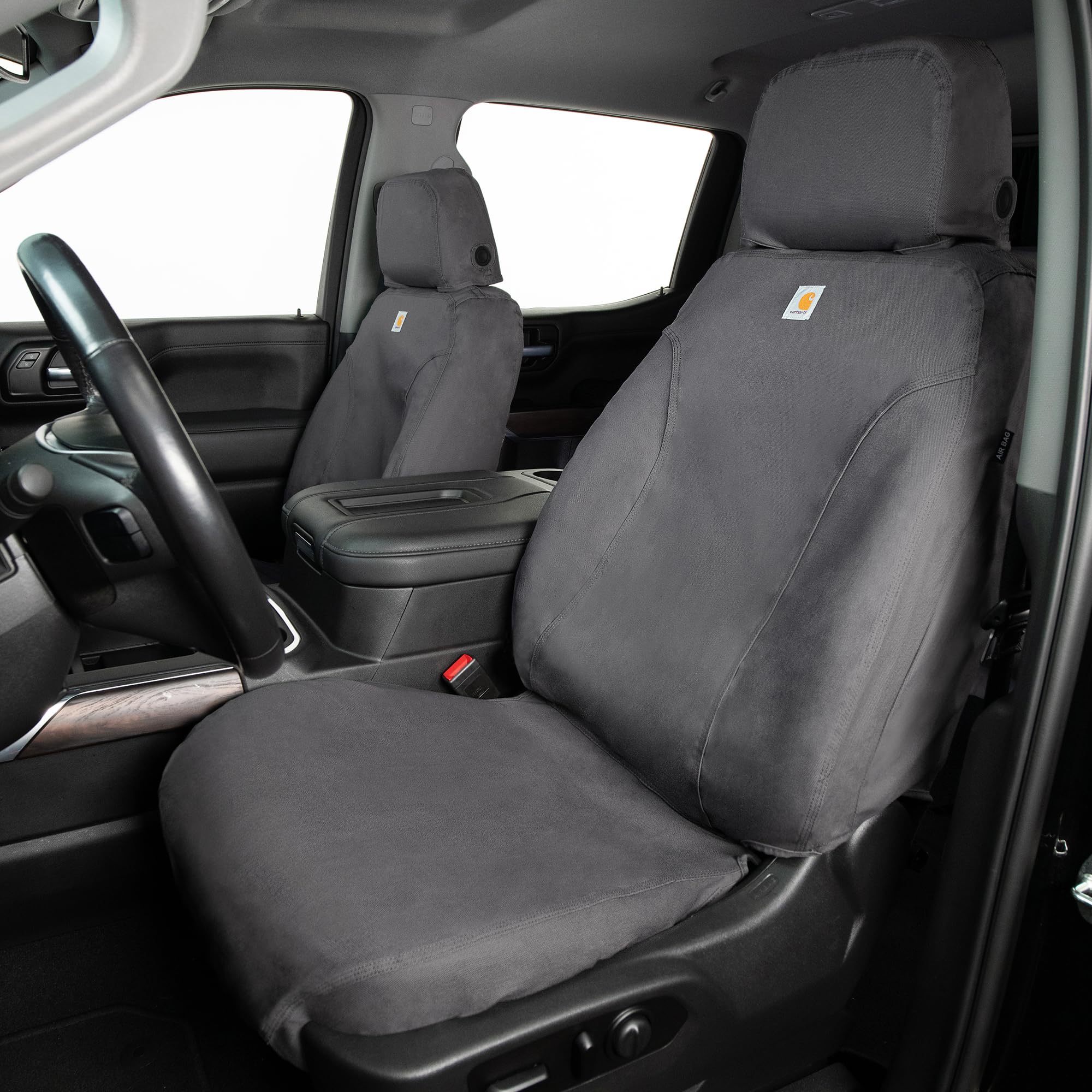 Covercraft Carhartt SeatSaver Custom Seat Covers for 2017-2019 Silverado/Sierra 1500 (2019 LD Old Body Style Only) & 2017-2019 2500/3500-1st Row Bucket Seats, Duck Weave Gravel - Image 2