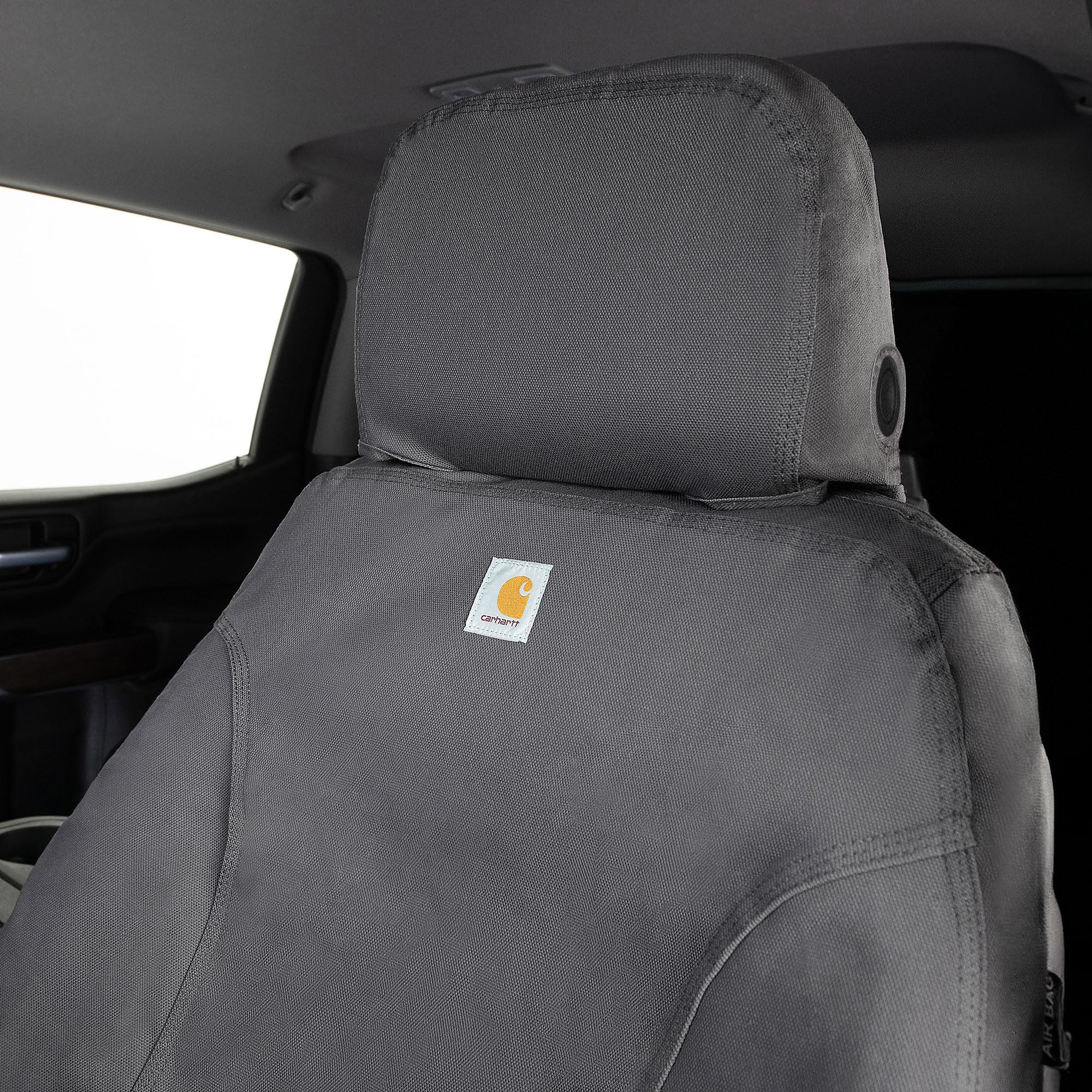 Covercraft Carhartt SeatSaver Custom Seat Covers for 2017-2019 Silverado/Sierra 1500 (2019 LD Old Body Style Only) & 2017-2019 2500/3500-1st Row Bucket Seats, Duck Weave Gravel - Image 3