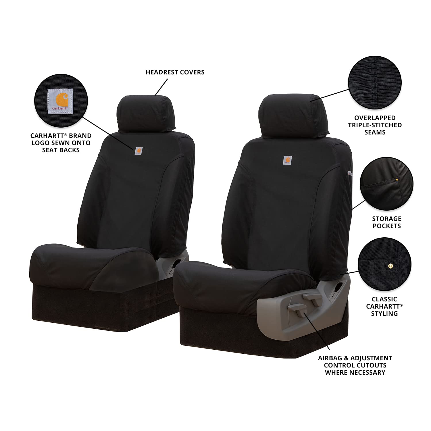 Covercraft Carhartt Super Dux SeatSaver Custom Seat Covers | Fits 2016-2018 Mercedes-Benz Sprinter 2500/3500 | 1st Row Bucket Seats, Super Dux Black - Image 4