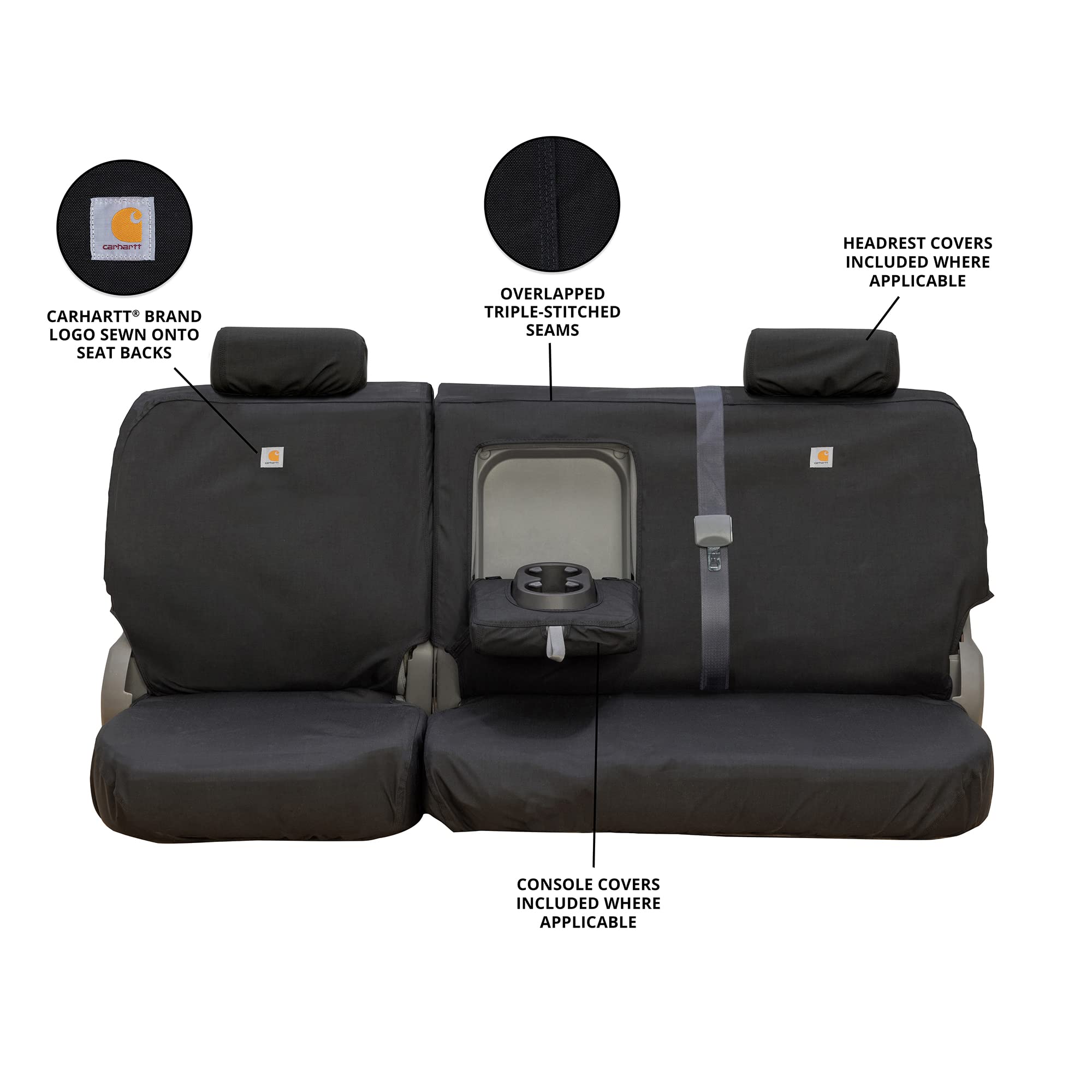 Covercraft Carhartt Super Dux SeatSaver Custom Seat Covers | Fits 2019-2025 Silverado/Sierra 1500/2500/3500 Crew Cab & Double Cab | 2nd Row 60/40 Bench Seat, Super Dux Black - Image 3