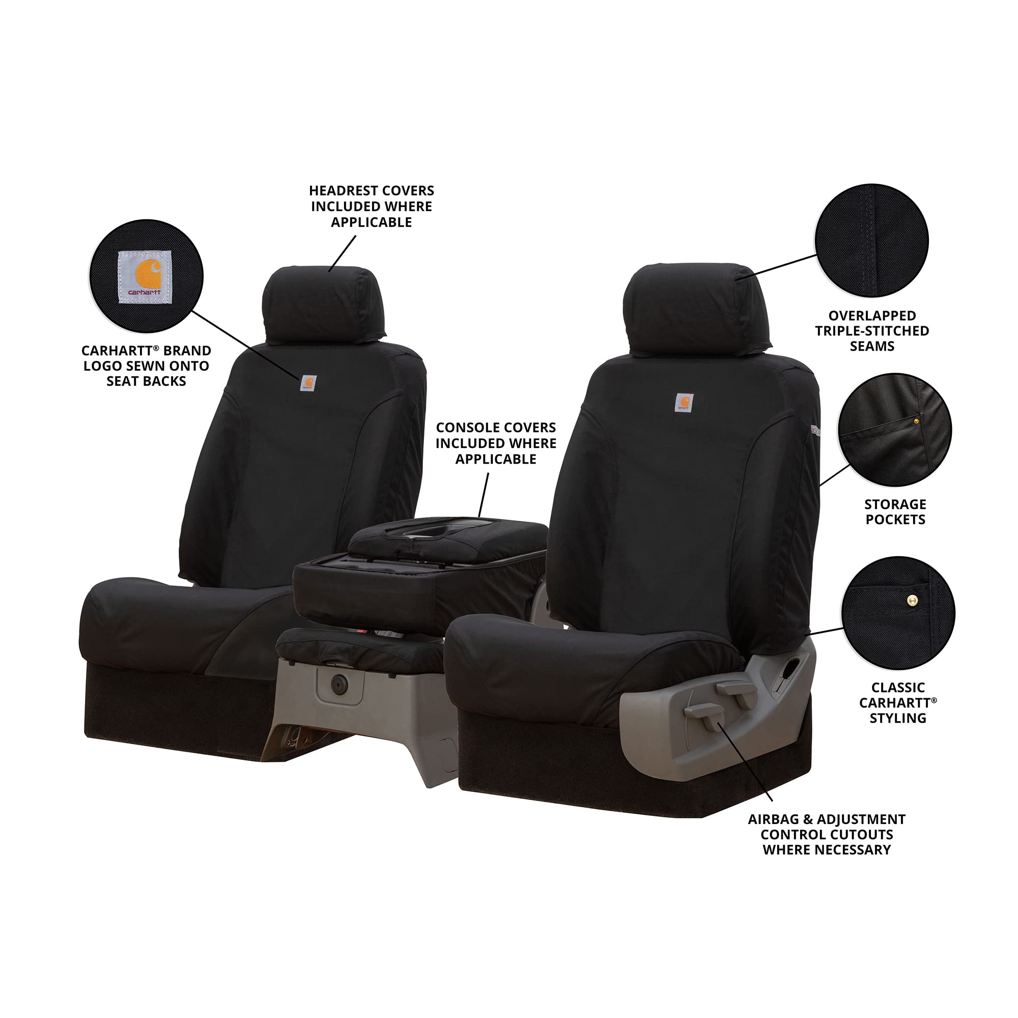 Covercraft Carhartt Super Dux SeatSaver Custom Seat Covers for 2019-2026 Chevrolet Silverado/GMC Sierra 1500, 2020-2026 2500/3500-1st Row 40/20/40 Bench Seat, Super Dux Black - Image 5