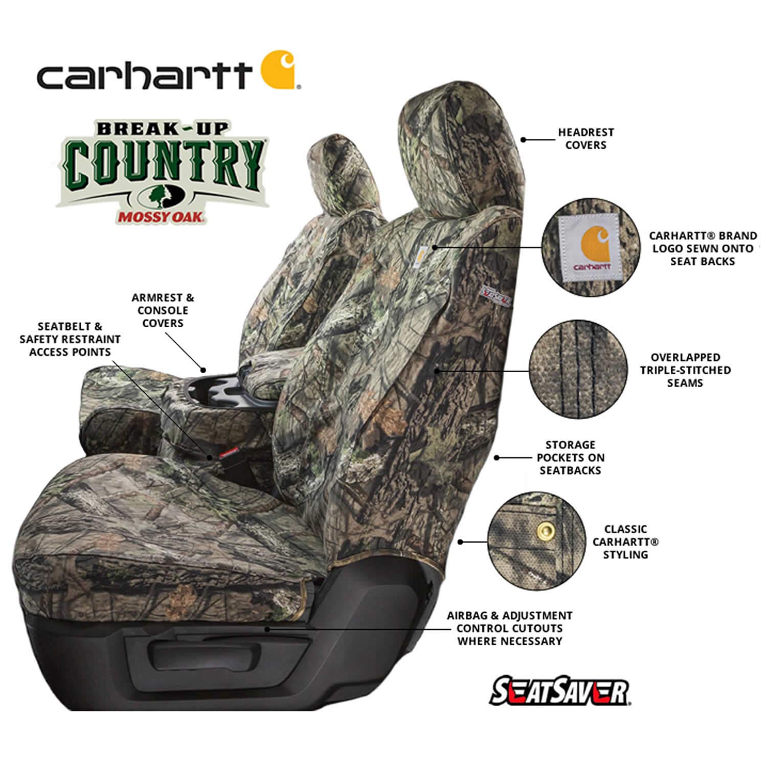 Covercraft Mossy Oak Camo Carhartt SeatSaver Custom Seat Covers | Fits 2007-13 Chevrolet Silverado/GMC Sierra 1500, 2007-14 Silverado/Sierra 2500/3500 | 1st Row 40/20/40 Bench Seat, Break-Up Country - Image 3