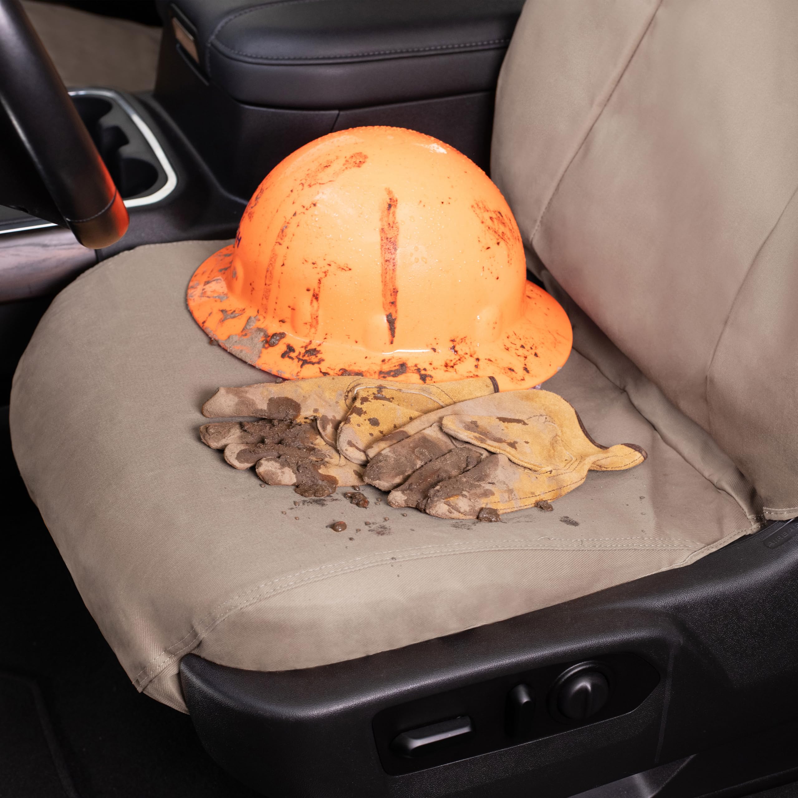 Covercraft Polycotton Custom Seat Covers | Fits 2022-2025 Nissan Pathfinder (excludes Platinum) | 1st Row Bucket Seats, Taupe - Image 4