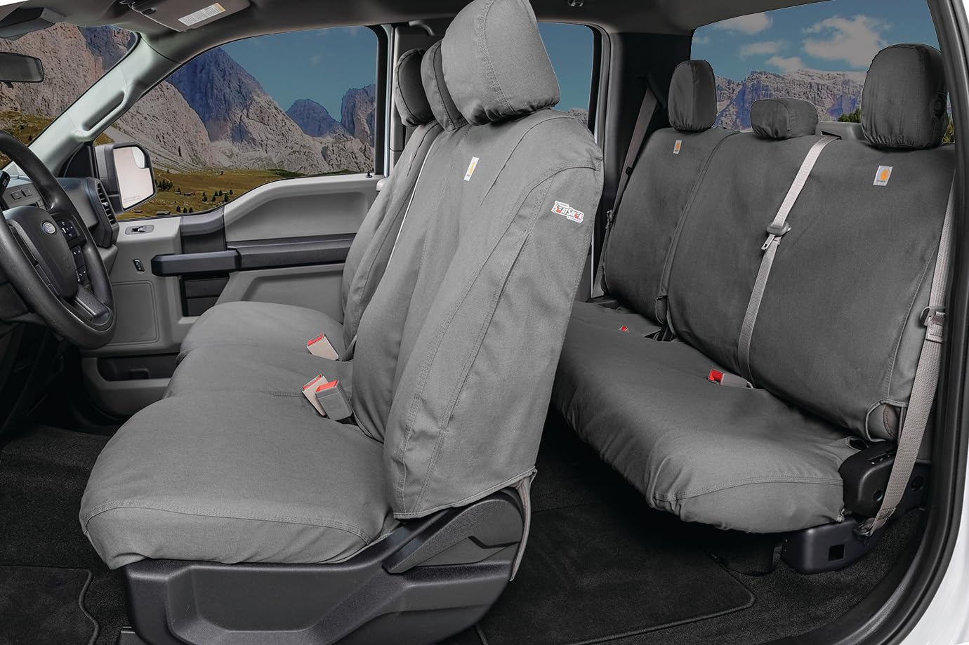 Covercraft Polycotton SeatSaver Custom Seat Covers | Fits 2019-2020 Ford F-150, 2019-2022 Ford F-250/F-350/F-450/F-550 | 1st Row 40/20/40 Bench Seat, Gray - Image 6